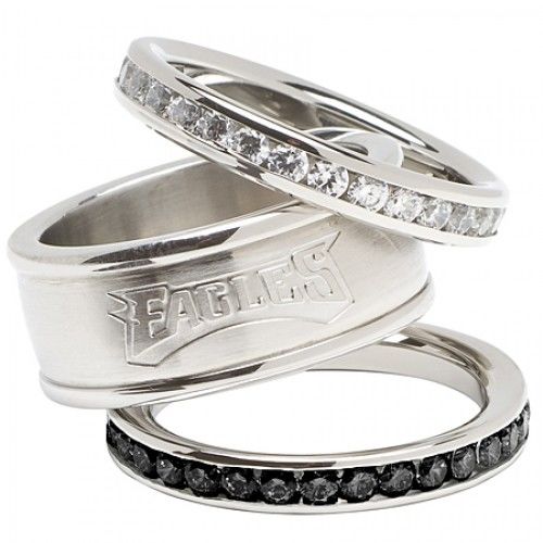 Stainless Steel Philadelphia Eagles Stacked Ring Set