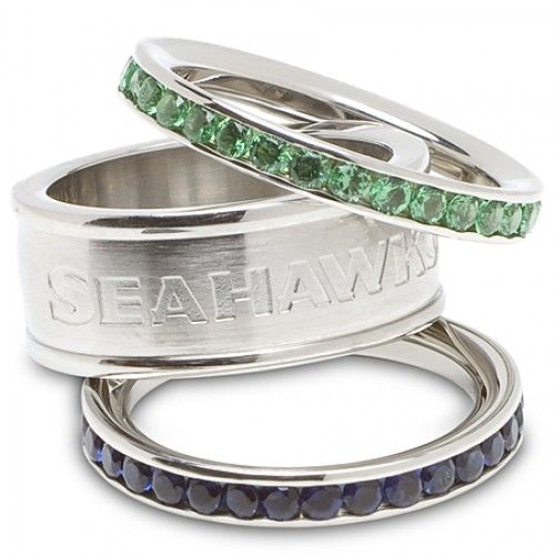 Stainless Steel Seattle Seahawks Team Logo Ring Set