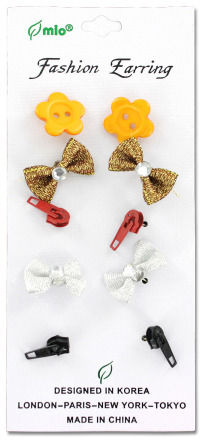 5-Pack Sewing Notions Earrings with Yellow Buttons Case Pack 24