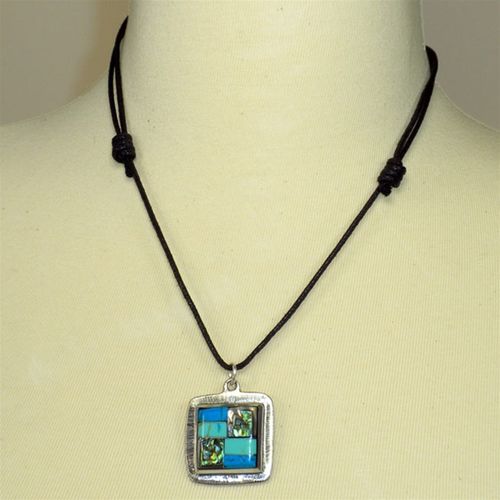 Turquoise and Abalone Pendant on Leather Cord