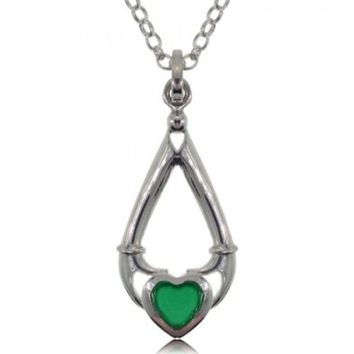 Green Agate Claddagh Pendant Sterling Silver W/O Crown