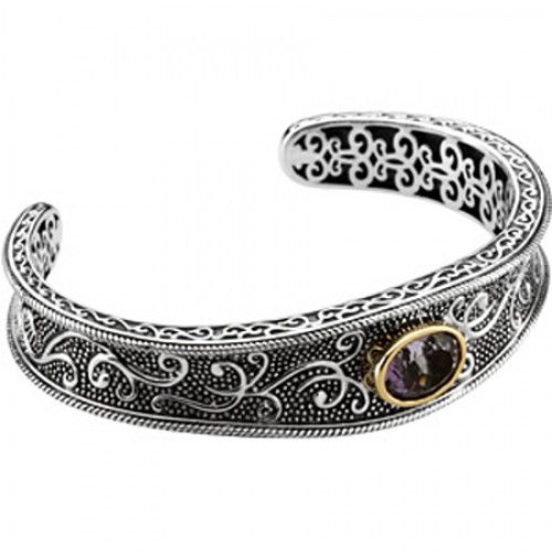Amethyst Bangle Bracelets Yelow Gold & Sterling Silver