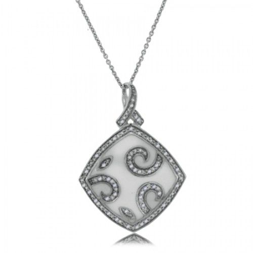 Diamond Necklace Silver W/ White Enamel Square Shape