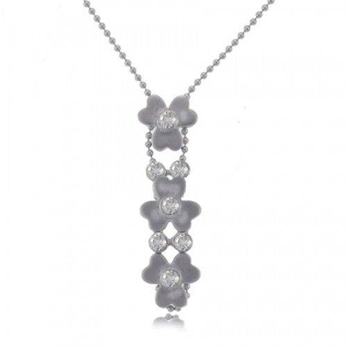 Diamond Flower Necklace 14k White Bezel Set Diamonds