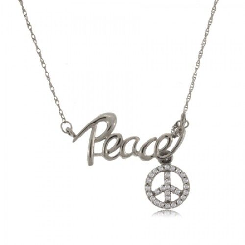 Peace Sign Diamond Necklace Made in White Gold 14k
