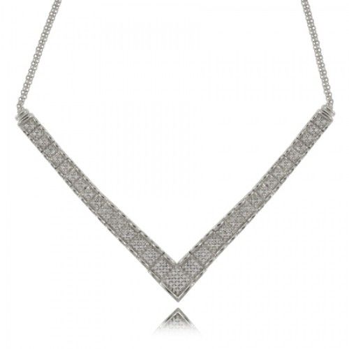 Diamond Necklace Sterling Silver V-Shaped Bismark Link