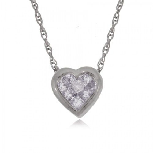 Diamond Heart Pendant W/ White Gold Serpentine Chain