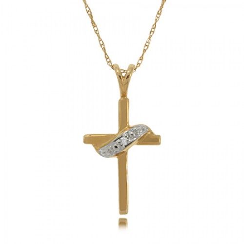 Diamond Cross Pendant in 10k White & Yellow Gold - New
