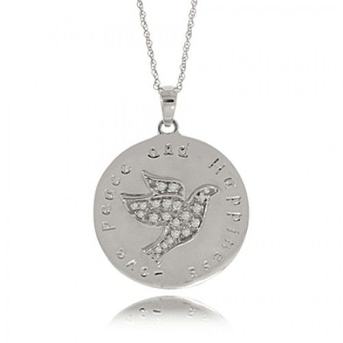 Diamond Dove Pendant White Gold - Love Peace Happiness