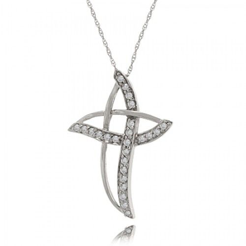 Diamond Cross Pendant in 10k White Gold Ladies New