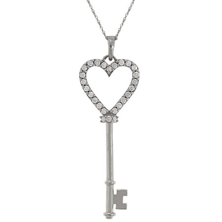 Diamond Heart Pendant 10k White Gold Skeleton Key - New