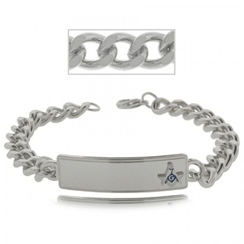 Masonic Id Bracelet W/ Engravable Signet in Silver Tone
