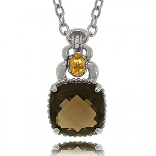 Smoky Quartz Pendant in Stainless Steel W/ Diamond Bail