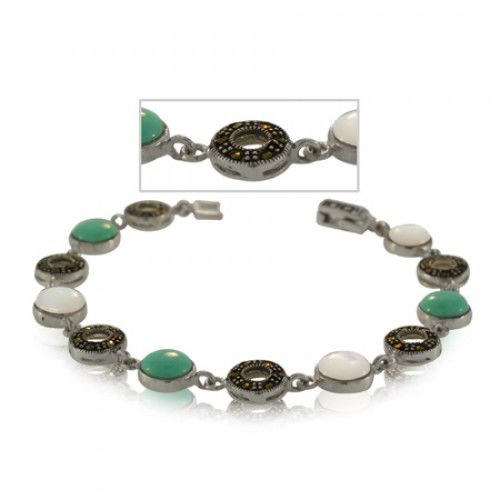 Turquoise Bracelet W/ Mother of Pearl Marcasite Silver