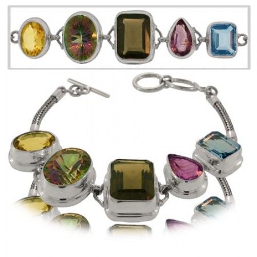 5 Stone Bracelet Thai Style Multigem in Sterling Silver