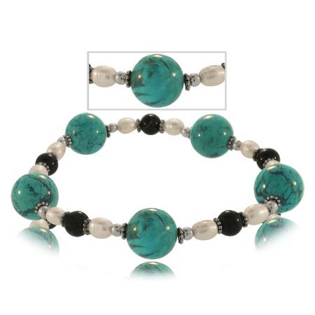 Turquoise Bracelet W/ Pearl Sterling Silver Stretch