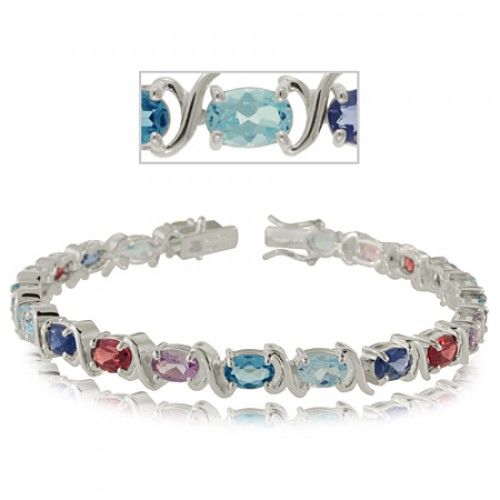 Tennis Bracelet Sterling Silver - Topaz Garnet Amethyst