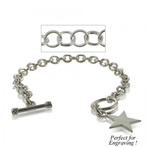 Star Charm Bracelet Sterling Silver Engravable Ladies