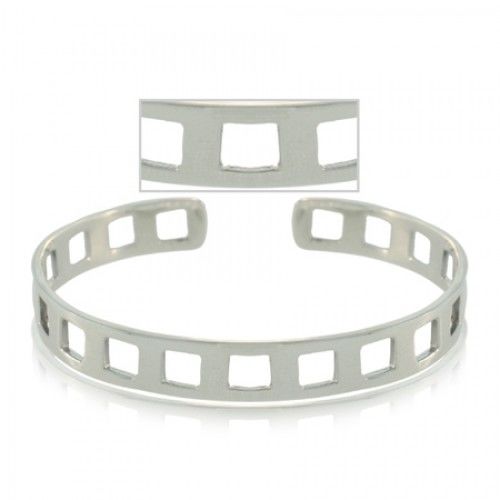 Cuff Bracelet in Silver Ladies Adjustable Open Squares