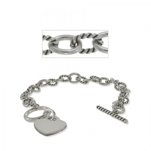 Heart Tag Bracelet Sterling Silver W/Toggle Clasp