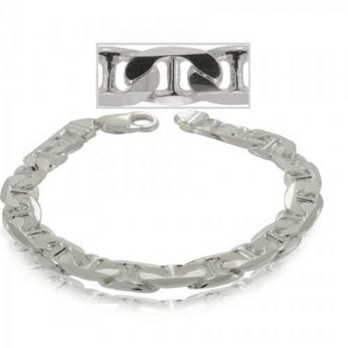 Gents Bracelet Sterling Silver Flat Mariner Link New