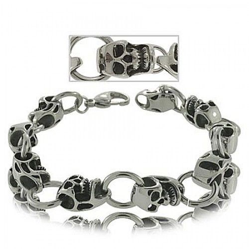 Mens Bracelet Surgical Steel Skull Heads 16 X 9mm
