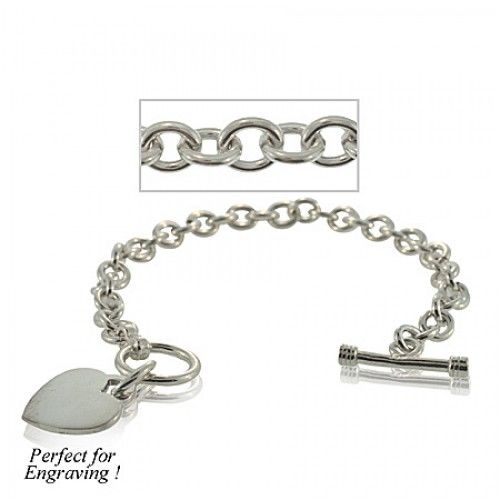 Heart Charm Bracelet Sterling Silver Ladies Engraveable