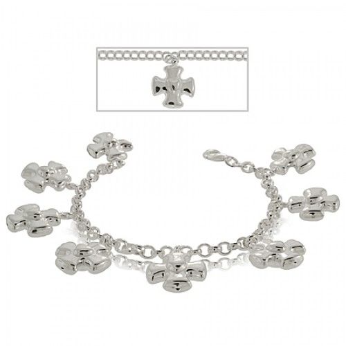 Sterling Silver Heart On Maltese Cross Pendant Bracelet