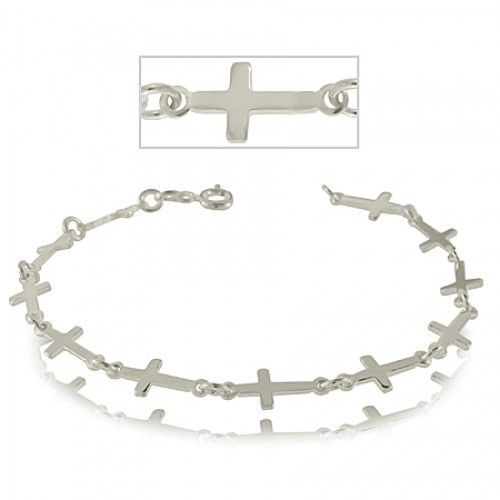 Cross Bracelet Sterling Silver Links Girls or Ladies
