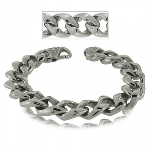 Stainless Steel Bracelet Cuban Curb Link - Fleur De Lis