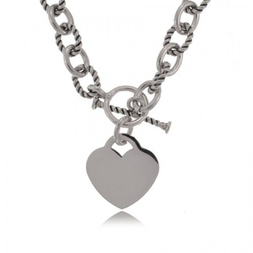 Sterling Silver Necklace Toggle Clasp with Heart Charm
