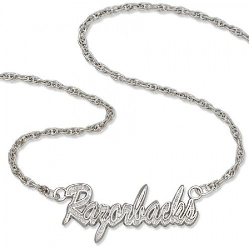 Silver University Arkansas Razorbacks Script Necklace