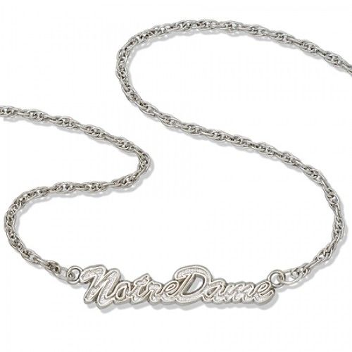 Silver Univ. Notre Dame Fighting Irish Script Necklace