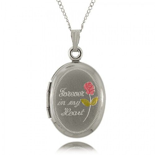 Sterling Silver Locket Colored Rose Forever in My Heart