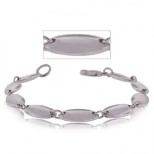 Ladies Engravable Link Bracelet Silver - Oval Charm
