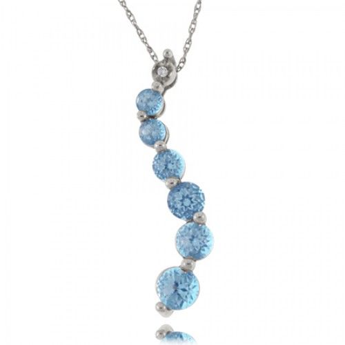 Blue Topaz Journey Pendant W/ Diamond 10k White Gold