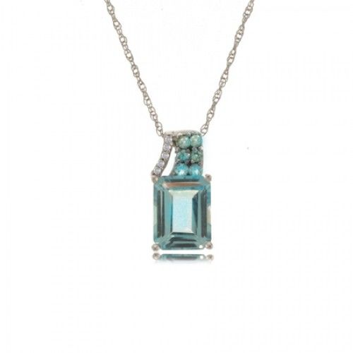 Blue Topaz Pendant W/ Diamond 10k White Gold Rectangle