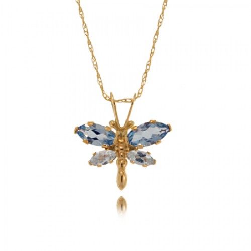 Blue Topaz Butterfly Pendant - 10k Yellow Gold W/ Chain