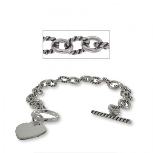 Sterling Silver Bracelet Toggle Clasp Heart Tag Charm
