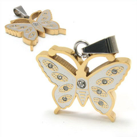 Titanium Steel Golden Silver Butterfly Necklace Pendant for Woman