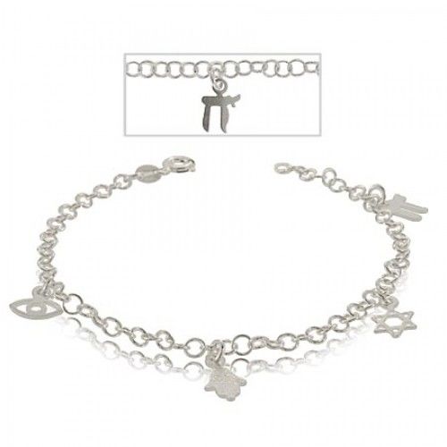Star of David Charm Bracelet Silver W/ Chai & Hamsa New