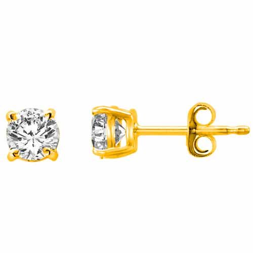 10K Yellow Gold Round Diamond Stud Earrings (3/4 cttw, F-G Color, VS Clarity)