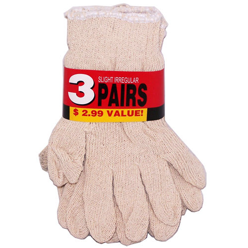 White 3 Pack Slight Irregular Knit Work Gloves Case Pack 12