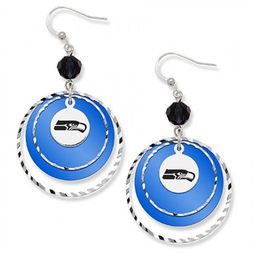 Seattle Seahawks Game Day Earrings W/ Black Bead