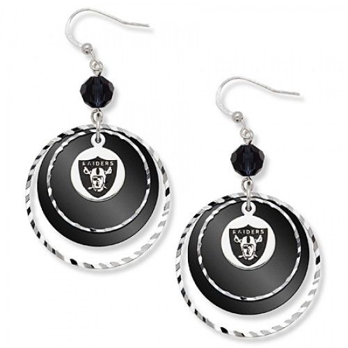 Oakland Raiders Game Day Earrings W/ Black Bead