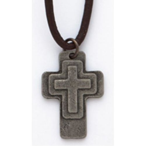 18"" Leather Cord Cross Necklace Case Pack 12