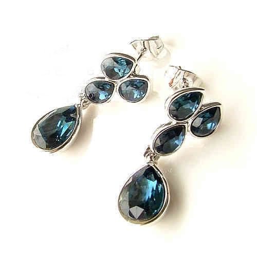 Brides Maid's Yula Deep Silver Blue Crystal Earring Dangling Set for Weddings