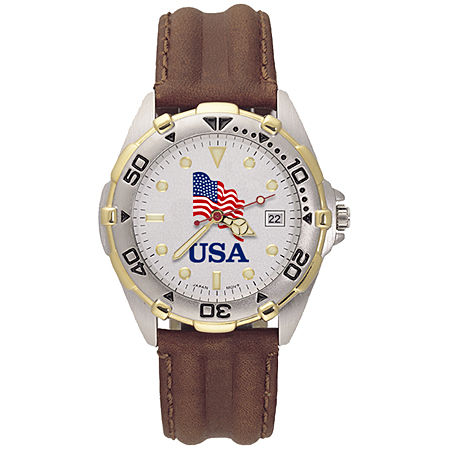 Mens All Star American Flag Leather Watch