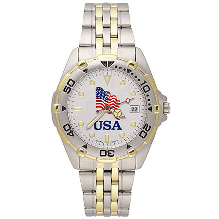 Mens Stainless Steel American Flag Watch