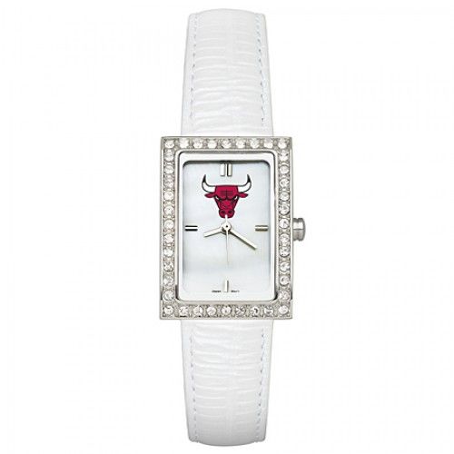 White Leather Chicago Bulls Watch with Cz Frame